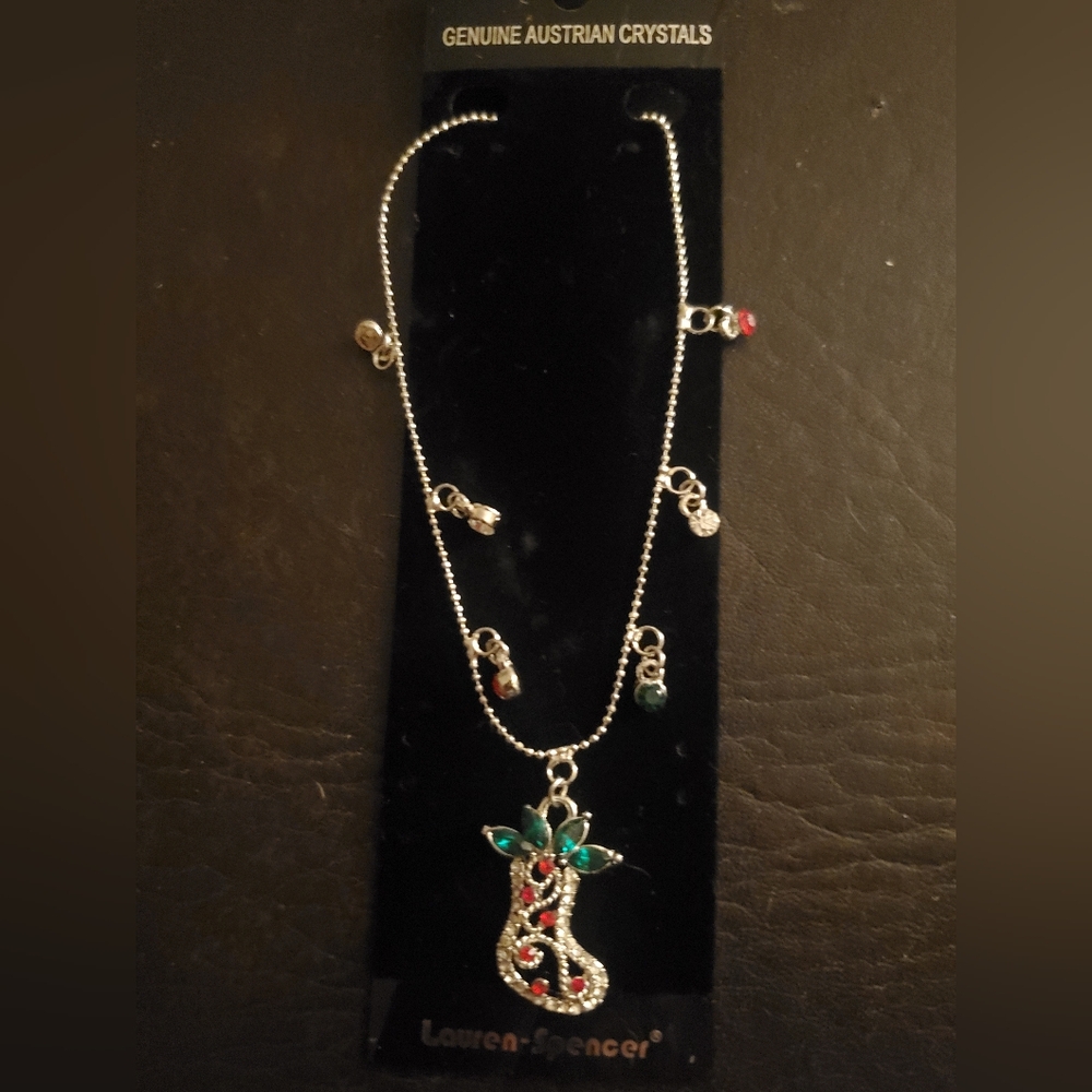 Necklace Laura Spencer Genuine Austrian Crystal Christmas Holiday Boot Jewelry
